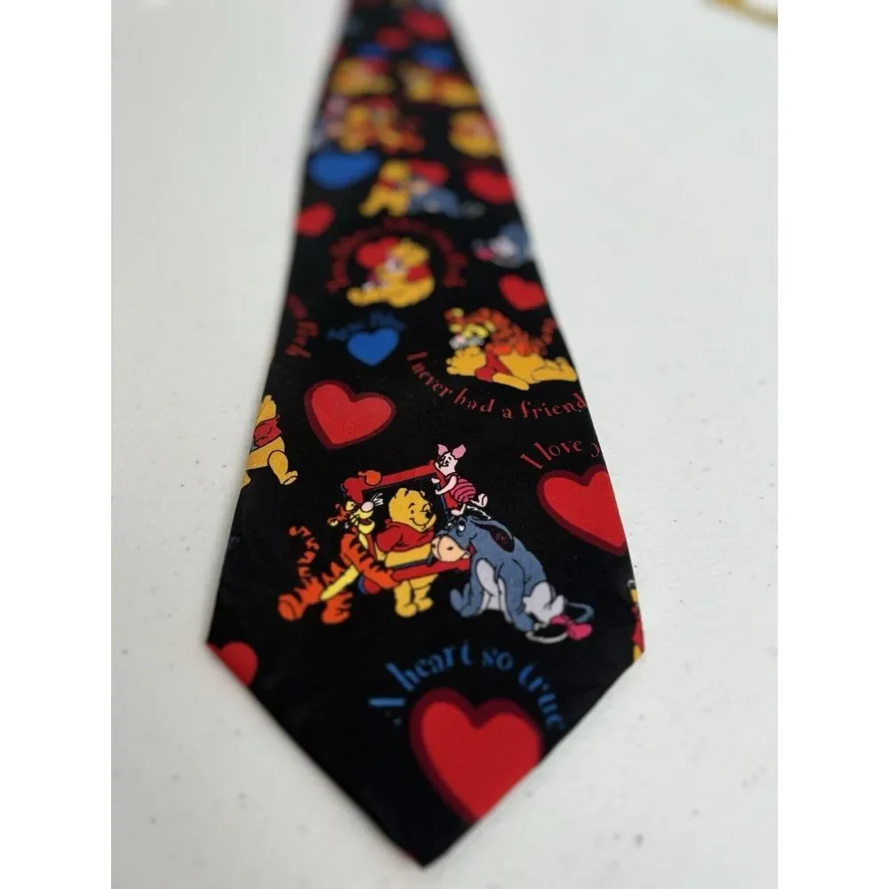 Disney Winnie The Pooh Men's Black‎ Blue Red Hearts Tigger Eeyore Piglet Tie